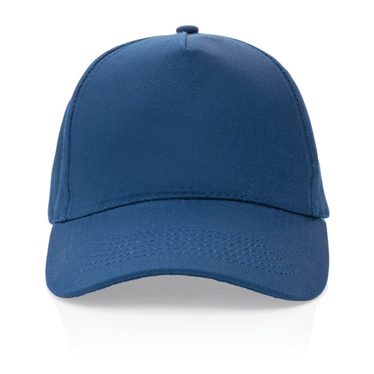 Recycled cotton 5-panel cap with AWARE™ tracer by XD Collection, showcasing a stylish headwear design in natural fabric tones.