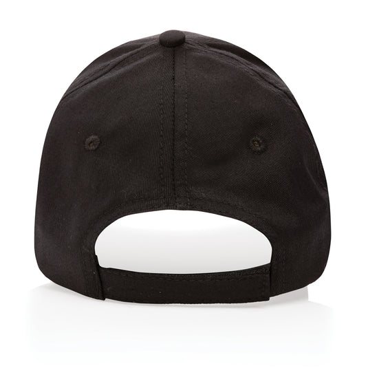 Six-panel recycled cotton cap with AWARE™ tracer from XD Collection, showcasing its classic headwear design and eco-friendly material.