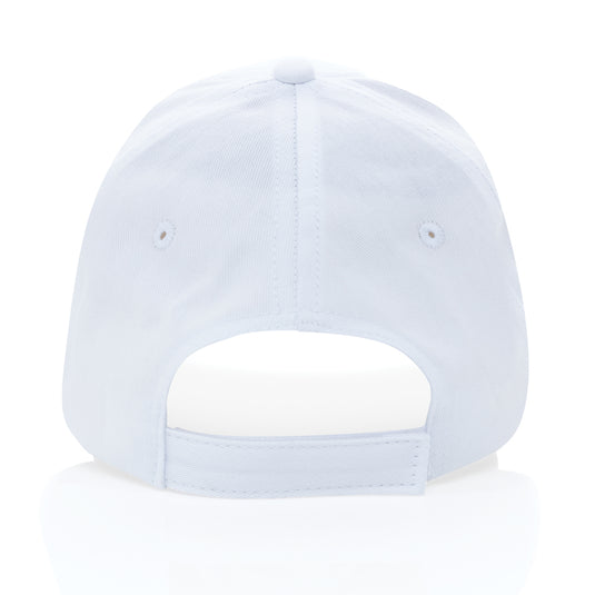 Six-panel recycled cotton cap with AWARE™ tracer by XD Collection, featuring a casual headwear design and eco-friendly materials.