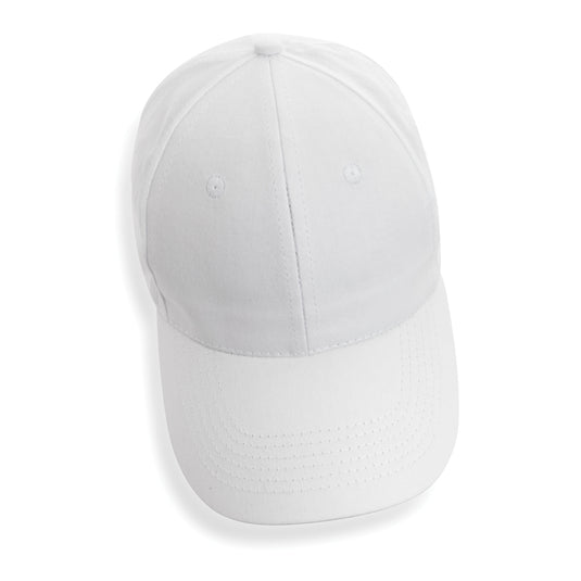Six-panel XD Collection recycled cotton cap with AWARE™ tracer, showcasing eco-friendly headwear in natural fabric and design.