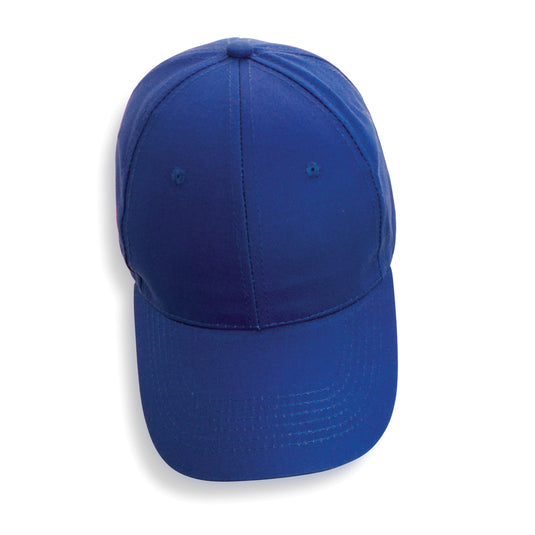 Six-panel XD Collection recycled cotton cap with AWARE™ tracer, showcasing eco-friendly headwear with a curved brim and adjustable strap.