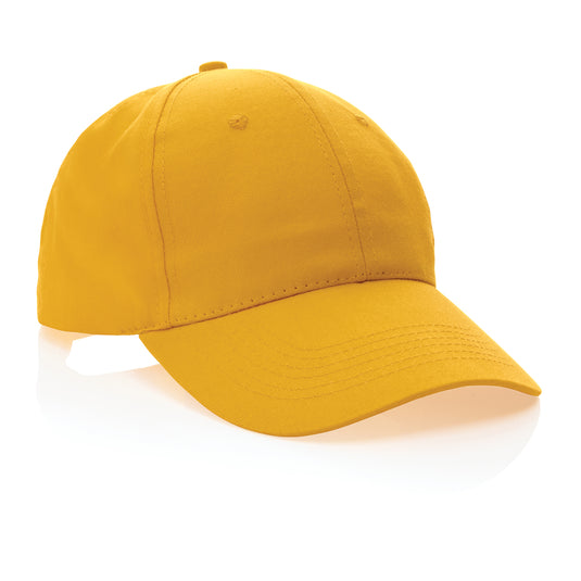 Six-panel XD Collection recycled cotton cap with AWARE™ tracer, showcasing eco-friendly headwear with a curved brim and adjustable strap.