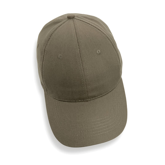 Six-panel XD Collection recycled cotton cap with AWARE™ tracer, showcasing eco-friendly headwear in natural colors.