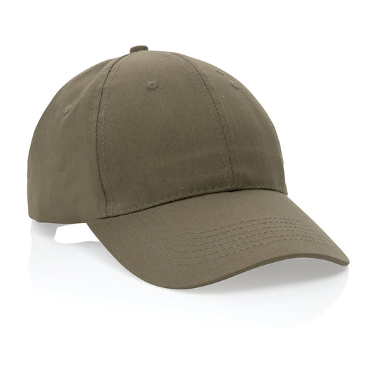 Six-panel XD Collection recycled cotton cap with AWARE™ tracer, showcasing eco-friendly headwear in natural fabric and design.