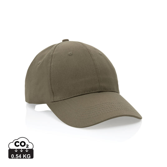 Six-panel recycled cotton cap with AWARE™ tracer from XD Collection, showcasing its eco-friendly design and classic headwear style.