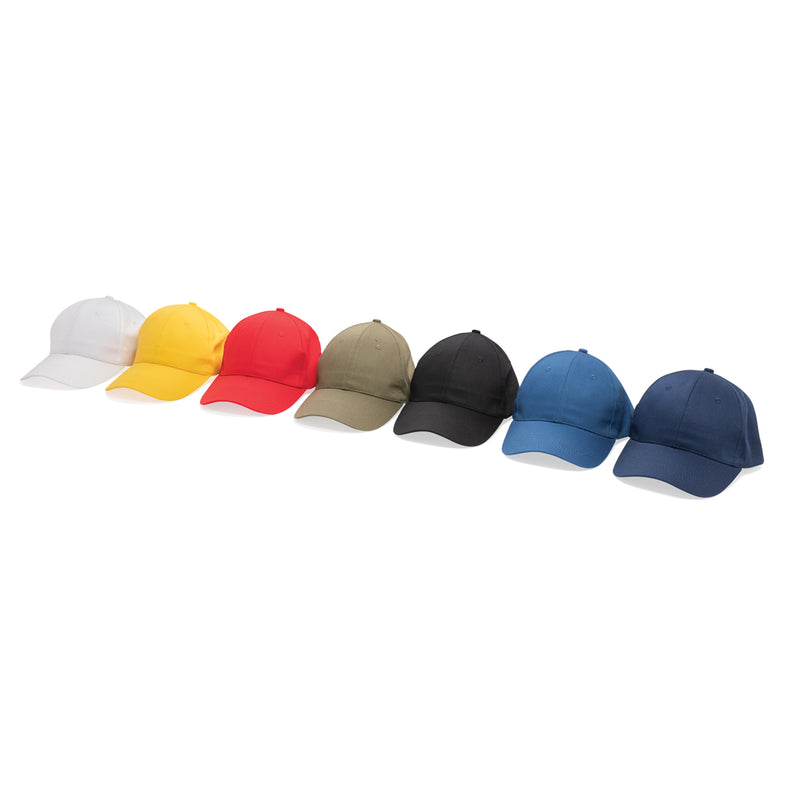 Load image into Gallery viewer, Six-panel recycled cotton cap with AWARE™ tracer from XD Collection, showcasing its eco-friendly design and adjustable strap.
