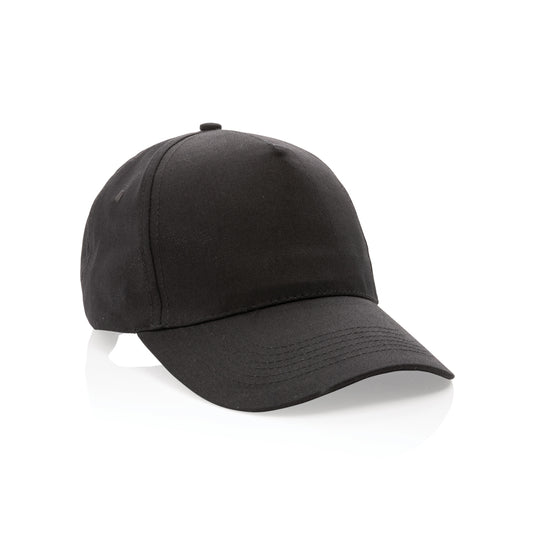 XD Collection Impact 5-panel recycled cotton cap with AWARE™ tracer, showcasing its eco-friendly design and six-panel construction.