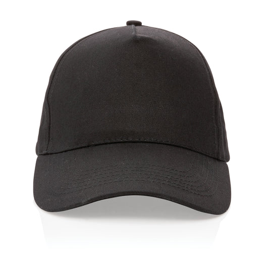 XD Collection Impact 5-panel recycled cotton cap with AWARE™ tracer, showcasing its stylish design and eco-friendly headwear.