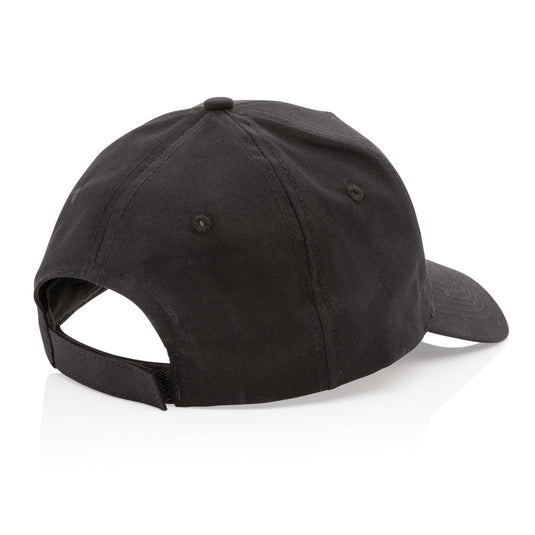 Impact 5-panel recycled cotton cap with AWARE™ tracer by XD Collection, showcasing eco-friendly headwear with branding details.