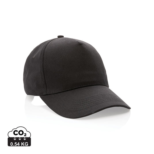 XD Collection Impact 5-panel recycled cotton cap with AWARE™ tracer, showing its eco-friendly design and branded headwear style.