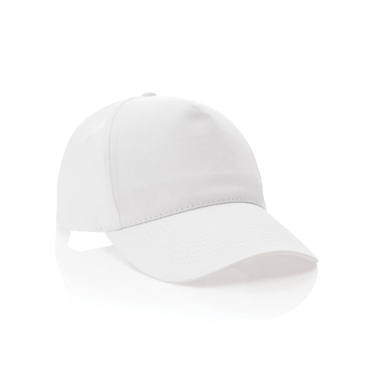 Impact 5-panel recycled cotton cap by XD Collection featuring AWARE™ tracer, headwear with a stylish five-panel design.