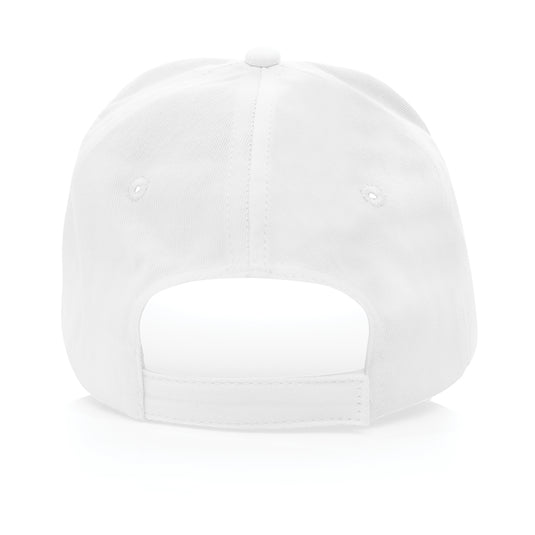 Impact 5-panel recycled cotton cap with AWARE™ tracer by XD Collection, featuring a sleek headwear design and eco-friendly materials.