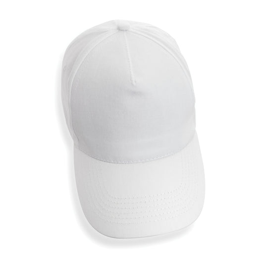 Impact 5-panel recycled cotton cap by XD Collection with AWARE™ tracer, showcasing its eco-friendly headwear design.