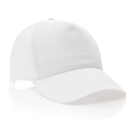 XD Collection Impact 5-panel recycled cotton cap with AWARE™ tracer, showcasing its eco-friendly design and adjustable headwear style.