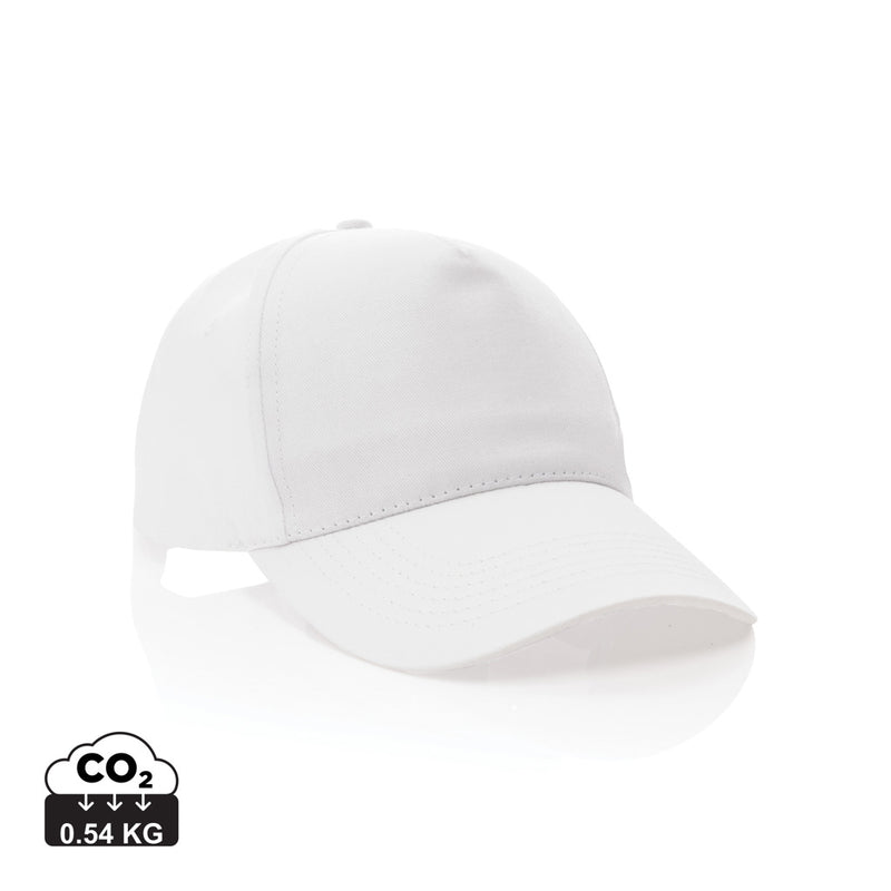 Load image into Gallery viewer, Impact 5 panel recycled cotton cap by XD Collection featuring AWARE™ tracer, with adjustable strap and branded logo on front.
