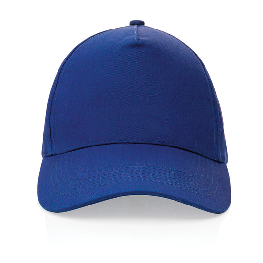 Impact 5-panel recycled cotton cap by XD Collection with AWARE™ tracer, featuring a structured headwear design in natural fabric.