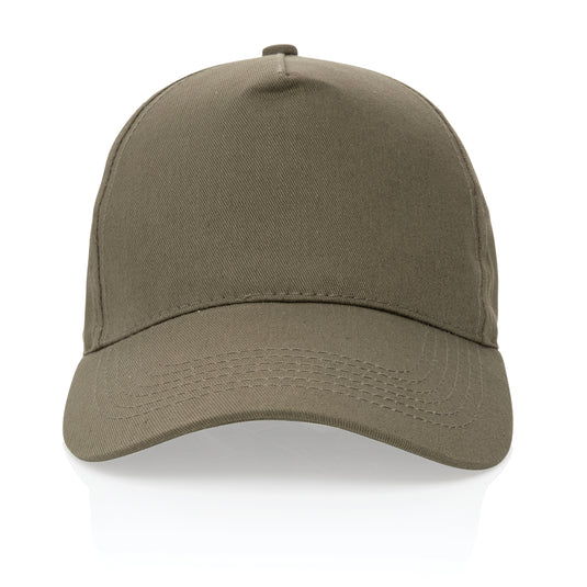 Impact 5-panel recycled cotton cap by XD Collection with AWARE™ tracer, showcasing its stylish headwear design.