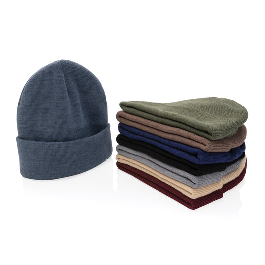 Polylana® beanie by XD Collection, soft and warm headwear in neutral color, close-up shot highlighting cozy knit texture.
