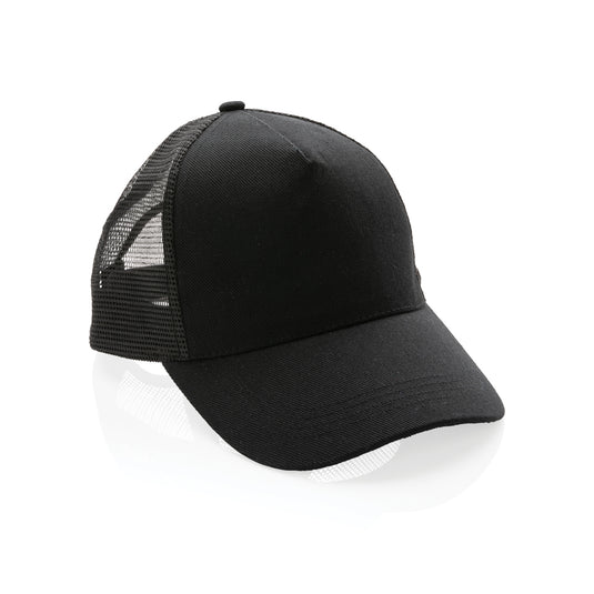 Brushed cotton 5-panel trucker cap from XD Collection, showcasing a classic design with mesh back and structured front panel.