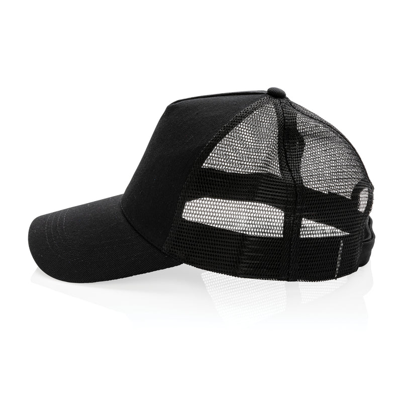 Load image into Gallery viewer, Brushed cotton 5-panel trucker cap by XD Collection showing front view with curved brim and adjustable back strap
