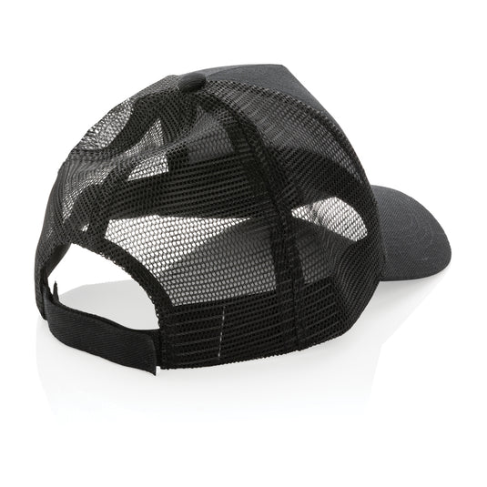 Brushed cotton 5-panel trucker cap by XD Collection featuring a structured design and adjustable snapback closure.