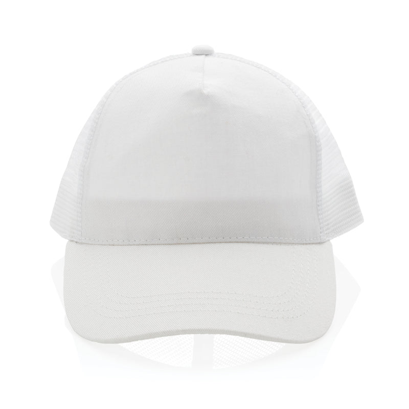 Load image into Gallery viewer, Brushed cotton 5-panel trucker cap by XD Collection, lightweight headwear with breathable mesh and classic trucker style.
