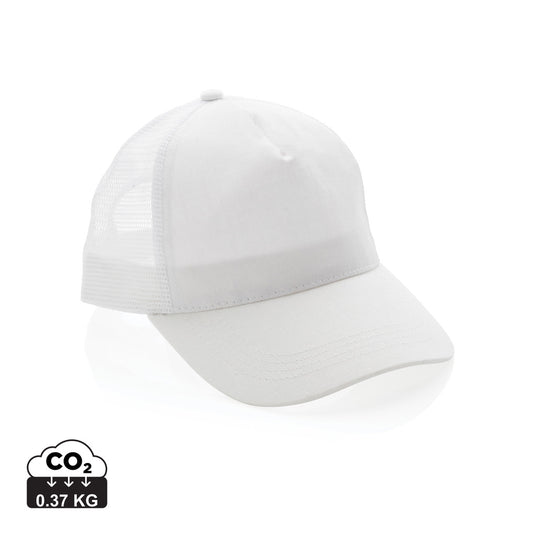 Brushed cotton 5-panel trucker cap by XD Collection, showcasing a classic headwear design with a structured front and mesh back.