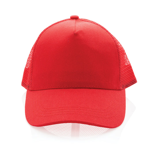 Brushed cotton 5-panel trucker cap by XD Collection, showcasing its textured fabric and classic design on a white background.