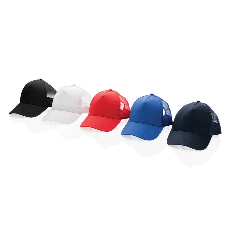 Load image into Gallery viewer, Brushed cotton 5-panel trucker cap by XD Collection featuring a structured design and adjustable snapback in 190g fabric.
