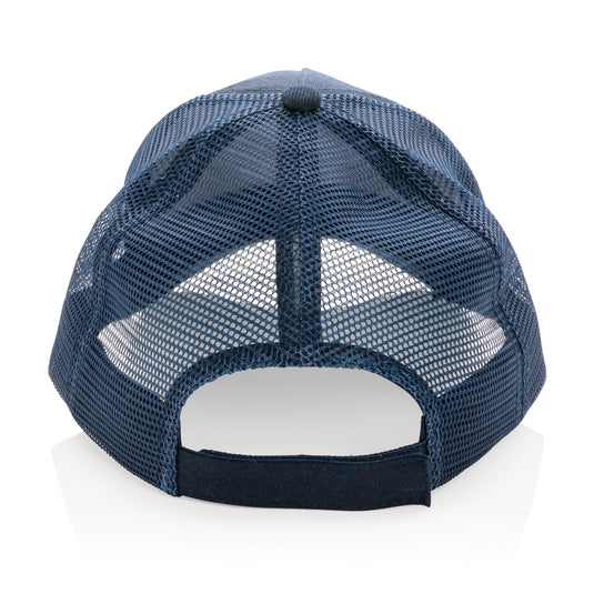Brushed cotton 5-panel trucker cap by XD Collection featuring a structured design and adjustable snapback in natural tones.
