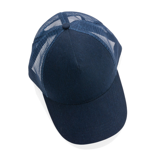 Brushed cotton 5-panel trucker cap by XD Collection featuring a structured design and adjustable snapback closure.
