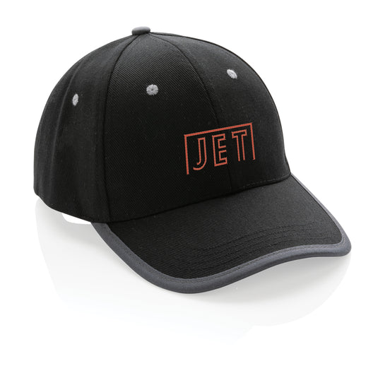 Blue brushed cotton 6-panel contrast cap by XD Collection, featuring a curved brim and adjustable strap for a casual fit.