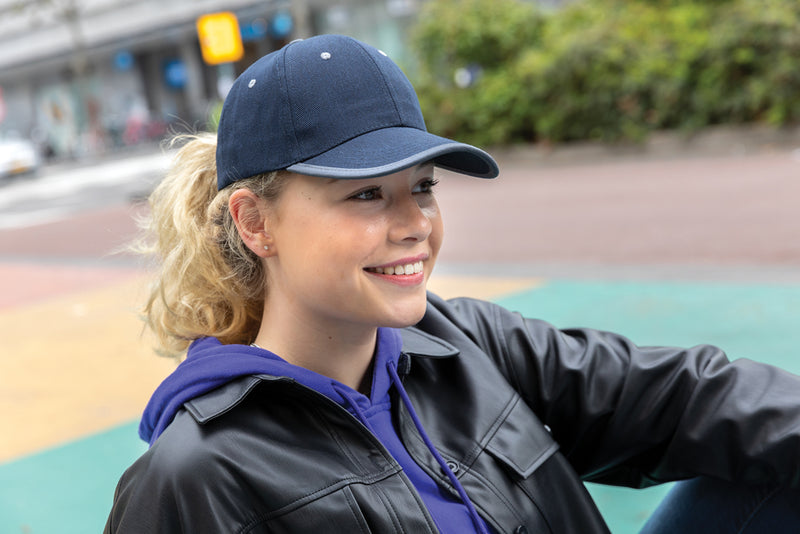 Load image into Gallery viewer, Brushed cotton 6-panel contrast cap by XD Collection featuring a stylish headwear design with durable 280g fabric.
