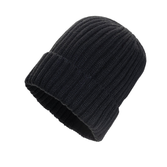 XD Collection Kennedi AWARE™ Polylana® beanie with large rib knit, cozy headwear perfect for cold weather.