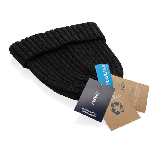 XD Collection Kennedi AWARE™ Polylana® beanie with large rib knit, soft headwear in a cozy, stylish design.