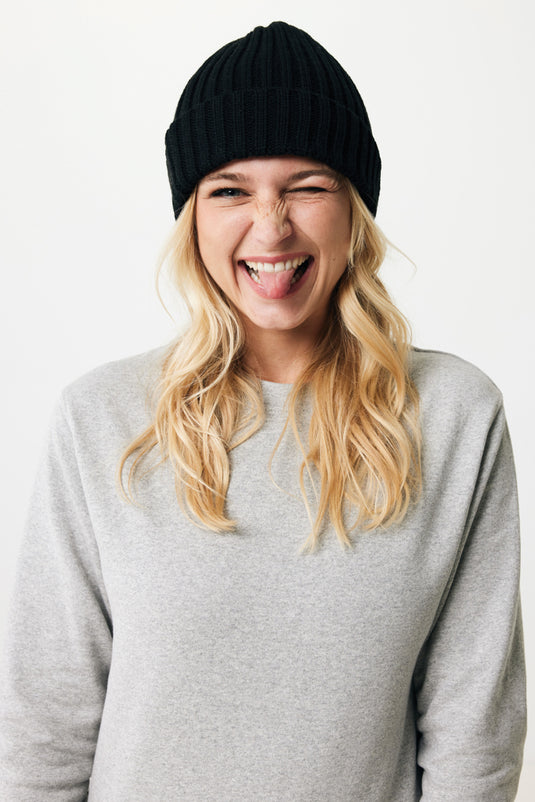 Kennedi AWARE™ Polylana® beanie by XD Collection featuring a large rib knit, cozy headwear for cold weather.