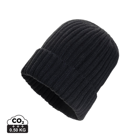 XD Collection Kennedi AWARE™ Polylana® beanie with large rib knit, cozy headwear in soft, textured fabric, stylish and warm.