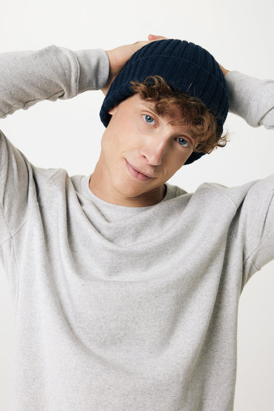 XD Collection Kennedi AWARE™ Polylana® beanie with large rib, soft knit headwear in a close-up view.