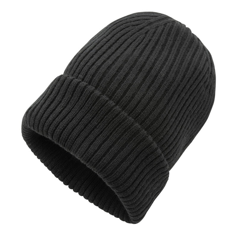 Load image into Gallery viewer, Impact AWARE™ Polylana® double knitted beanie by XD Collection, soft, warm headwear with a textured knit pattern and folded cuff.

