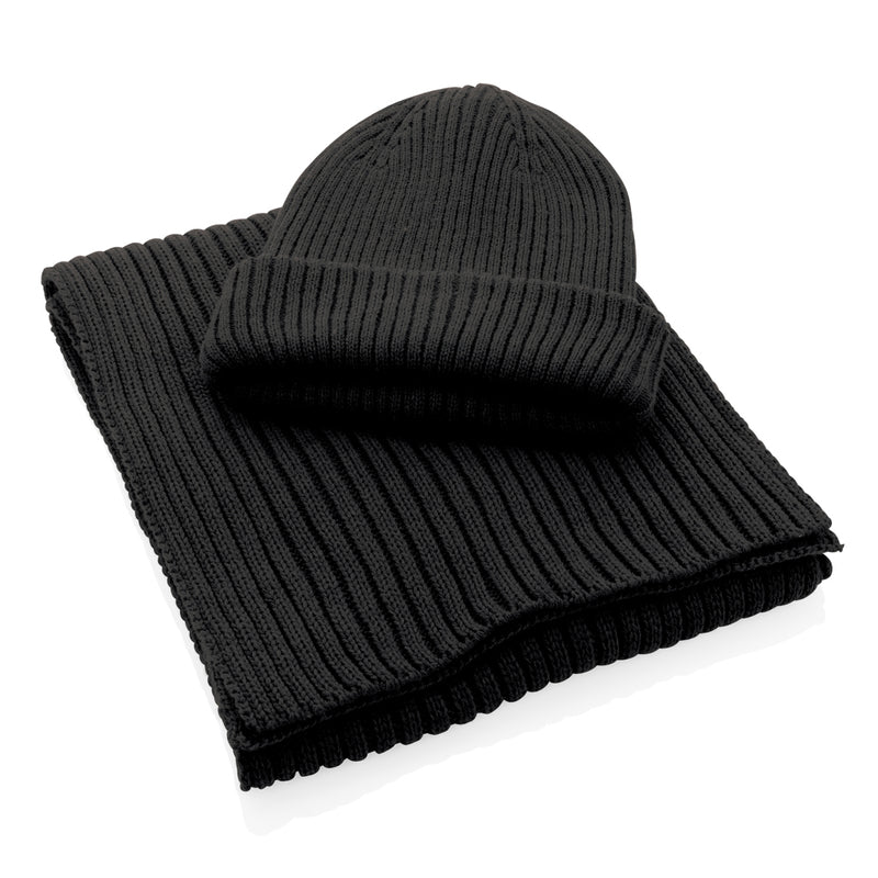 Load image into Gallery viewer, Impact AWARE™ Polylana® double knitted beanie by XD Collection, close-up of the soft, double-layered headwear in natural color.
