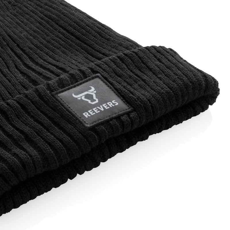 Load image into Gallery viewer, Impact AWARE™ Polylana® double knitted beanie by XD Collection, showcasing its cozy, eco-friendly headwear design and textured knit pattern.
