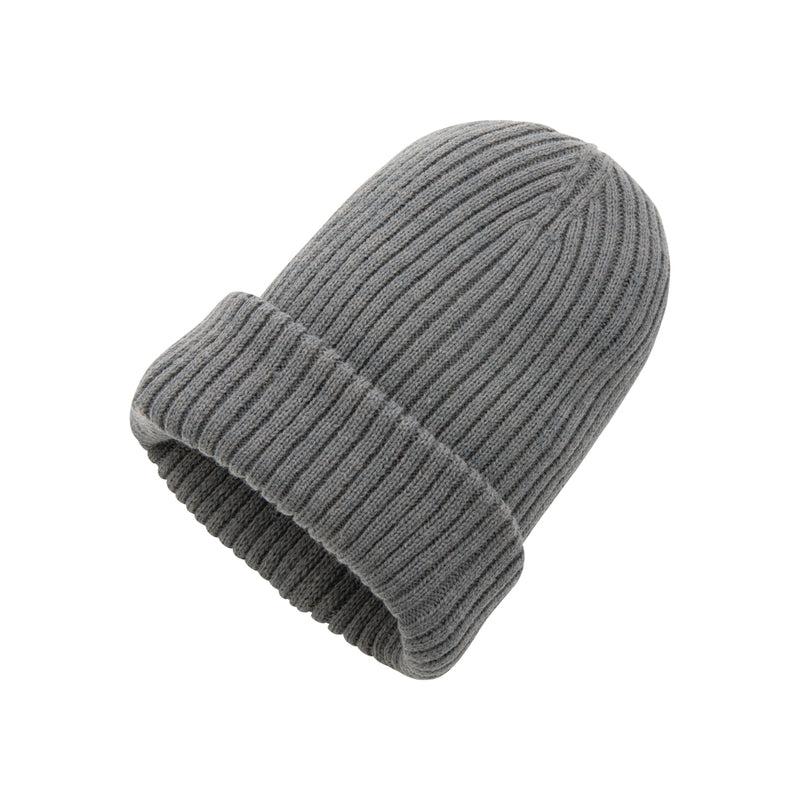 Load image into Gallery viewer, Impact AWARE™ Polylana® double knitted beanie from XD Collection, showing a cozy, eco-friendly headwear in natural fiber knit.
