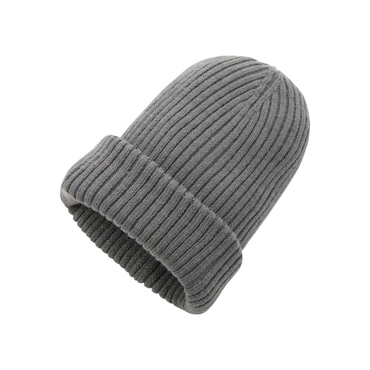 Impact AWARE™ Polylana® double knitted beanie from XD Collection, showing a cozy, eco-friendly headwear in natural fiber knit.