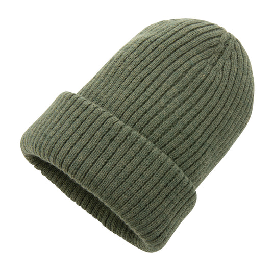 Impact AWARE™ Polylana® double knitted beanie by XD Collection, showcasing its cozy, textured headwear design.