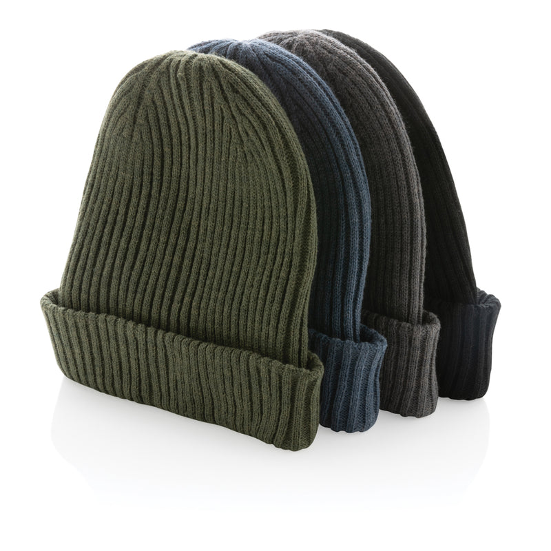 Load image into Gallery viewer, Impact AWARE™ Polylana® double knitted beanie by XD Collection, soft textured headwear with a snug fit and stylish design.
