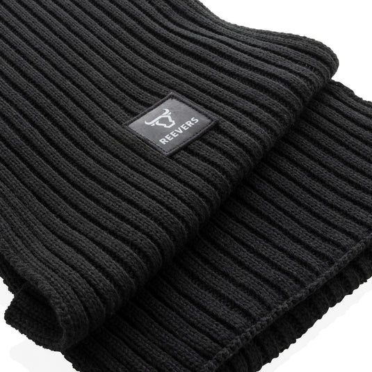 Impact AWARE™ Polylana® knitted scarf by XD Collection, showing a soft, eco-friendly headwear scarf in a 180x25cm size.