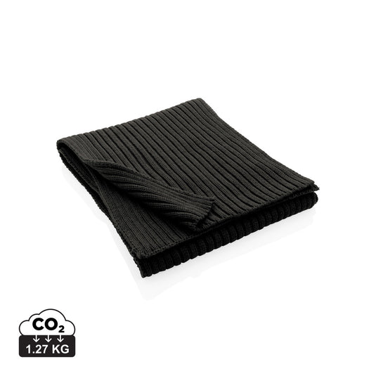 Impact AWARE™ Polylana® knitted scarf from XD Collection, showing its soft, patterned knitted fabric and cozy headwear style.