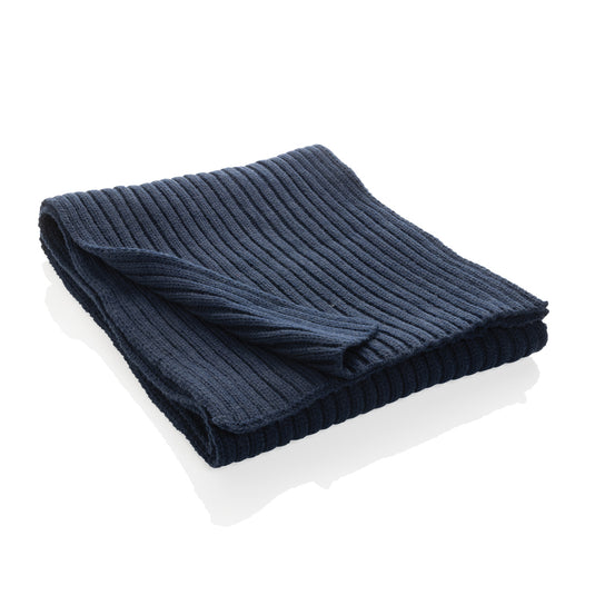 Impact AWARE™ Polylana® knitted scarf by XD Collection, showing a cozy, multicolored headwear scarf with ribbed texture.