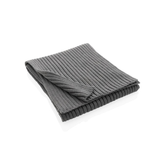 Knitted Impact AWARE™ Polylana® scarf from XD Collection, headwear style, measuring 180x25cm, in natural earthy tones.