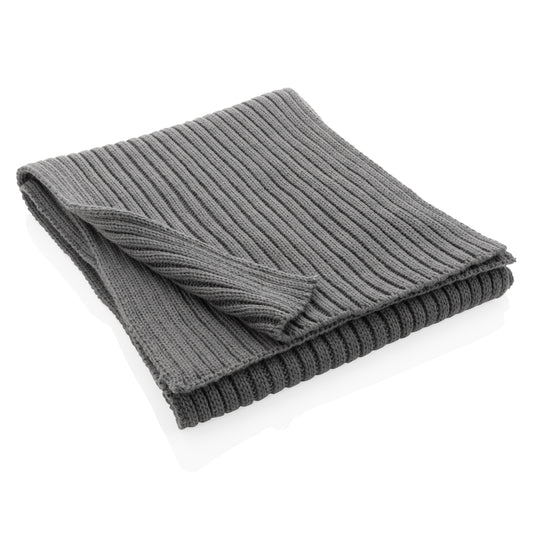 XD Collection Impact AWARE™ Polylana® knitted scarf headwear, 180x25cm, showing soft, textured fabric in natural colors.